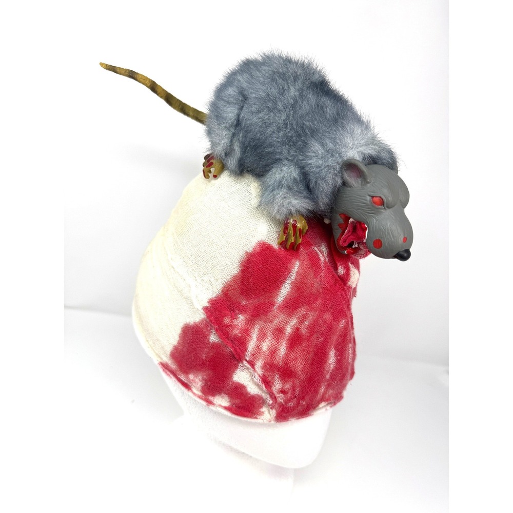 Vintage Gemmy Talking Rat Halloween Costume Hat Light Up Eyes Horror Prop